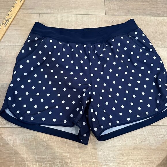 LANDS END WOMENS NAVY BLUE POLKA DOT SWIM SHORTS 18W - Picture 1 of 7